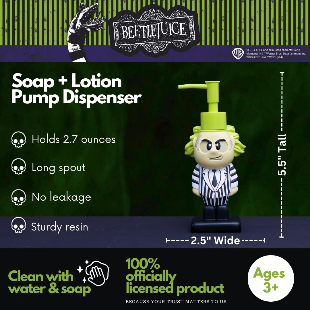 Beetlejuice Halloween Soap/Lotion/Hand Sanitizer Resin Pump Dispenser, 2.7 Ounces, (Officially Licensed Product) By Franco Colle